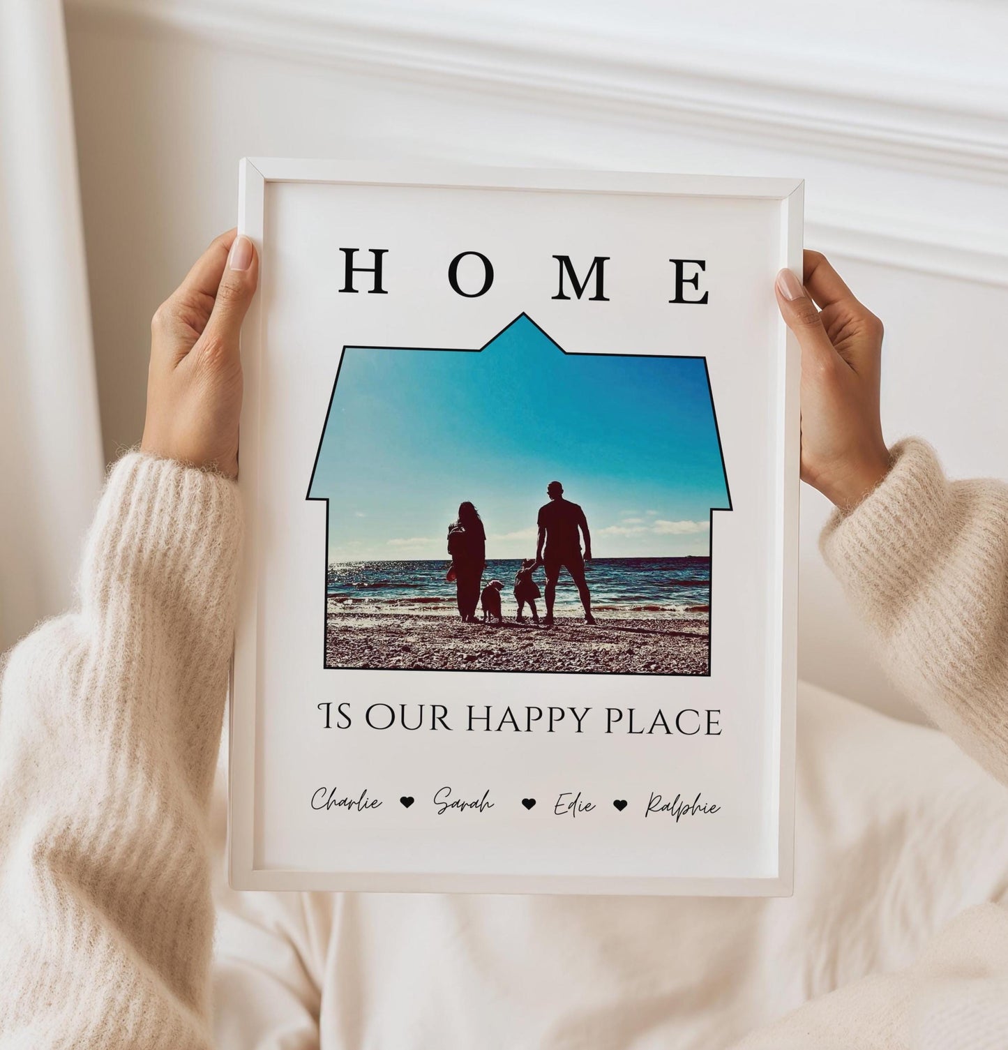 Personalised Family Photo House Print, Home Is Our Happy Place