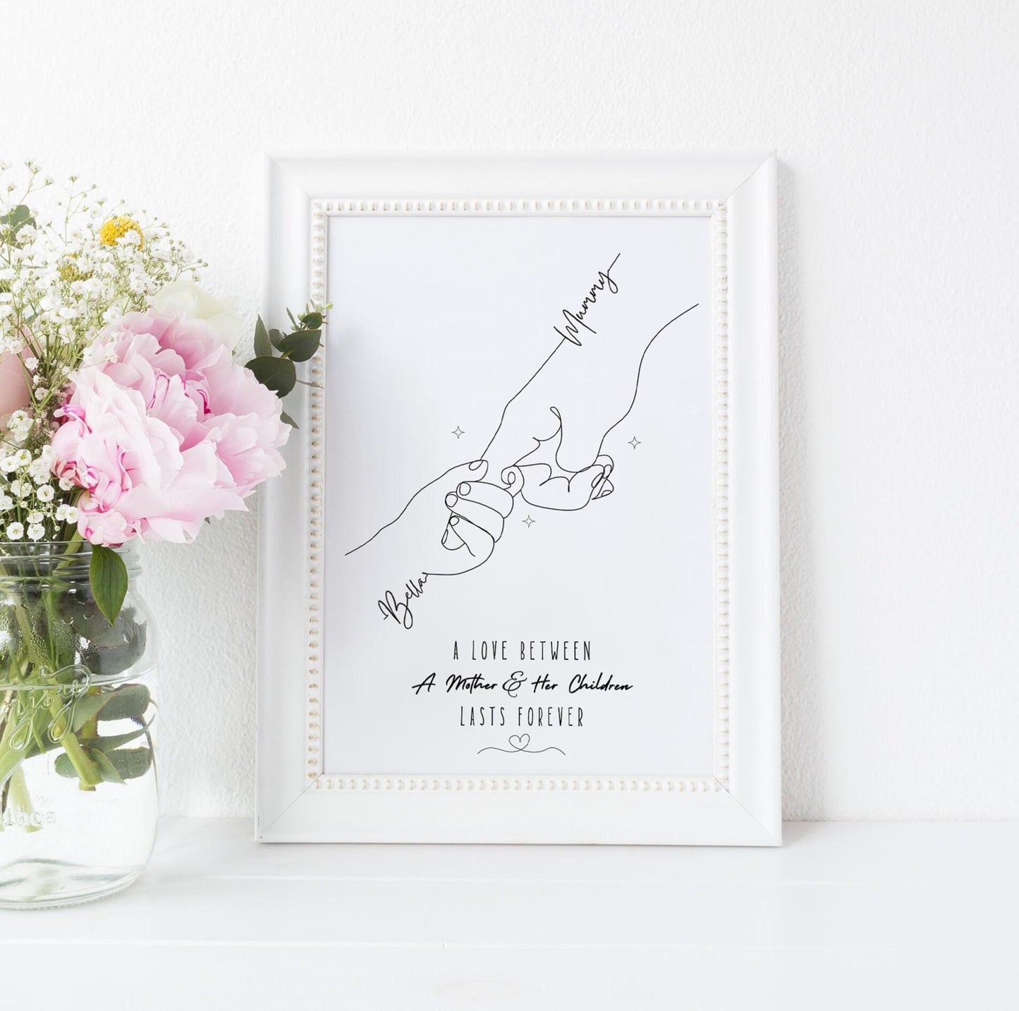 Personalized Mum Hands Line Art Print: Mother Gift from Son