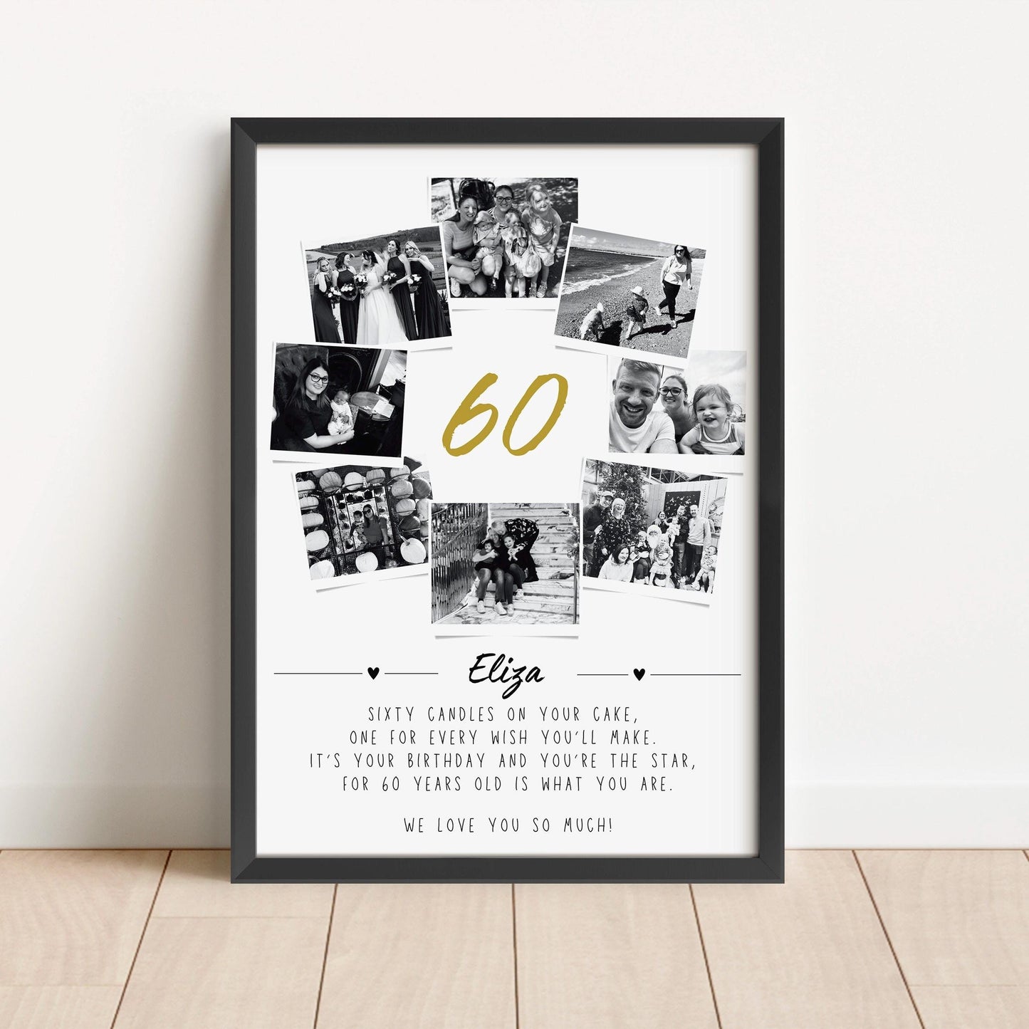 Personalised 60th Birthday Photo Collage | 60th Birthday Gift | Sixty Years Wall Art | Polaroid Photo Frame | Unique Milestone Birthday