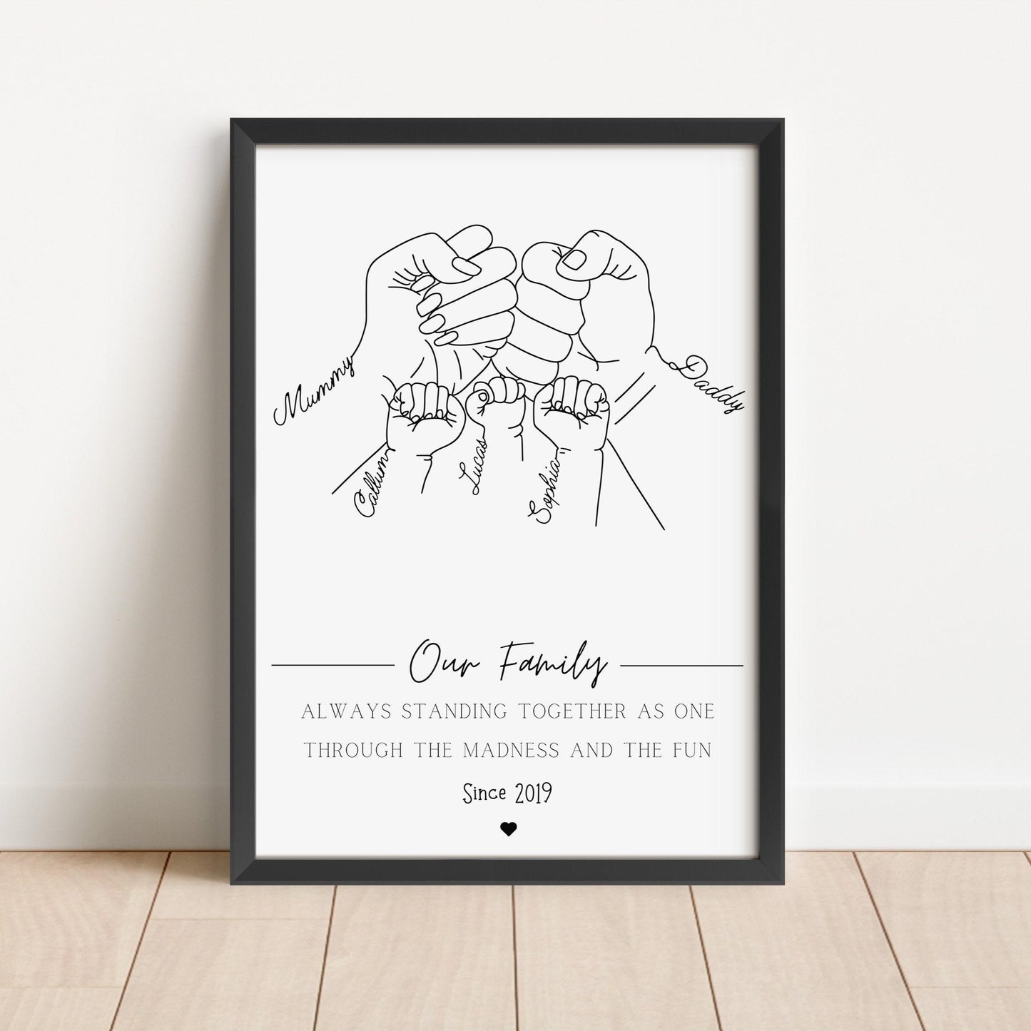 Family Fist Hands Gift, Personalised Fist Bump Print, Unique Father's Day Keepsake, 1 to 4 Children Gift for Parent, Custom Portrait Dad Mum