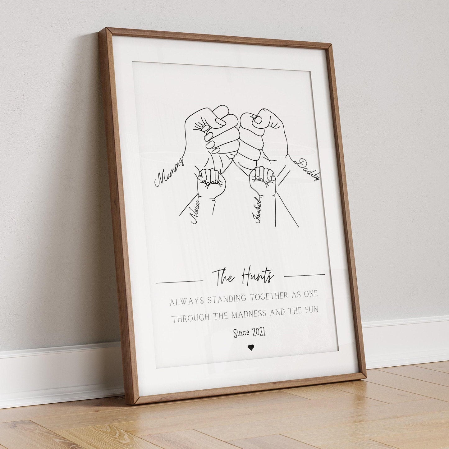 Family Fist Hands Gift, Personalised Fist Bump Print, Unique Father's Day Keepsake, 1 to 4 Children Gift for Parent, Custom Portrait Dad Mum