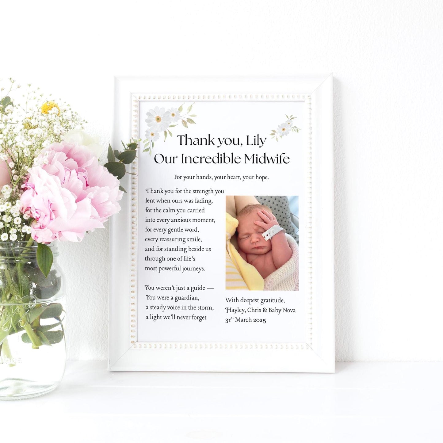 Personalized Midwife Thank You Print: Floral Appreciation Gift