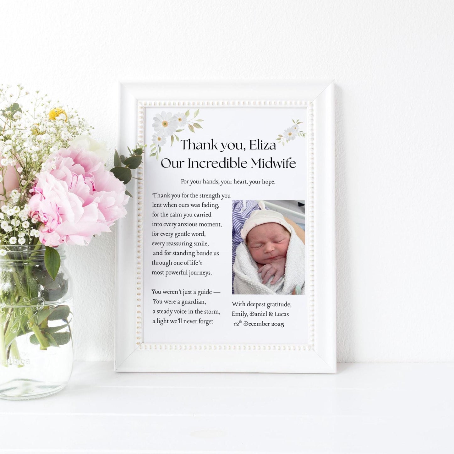 Personalized Midwife Thank You Print: Floral Appreciation Gift