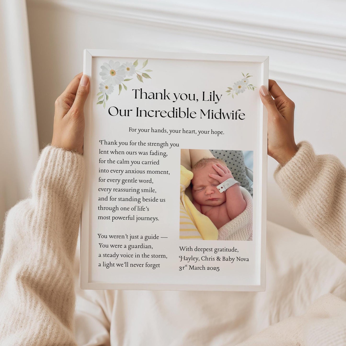 Personalized Midwife Thank You Print: Floral Appreciation Gift
