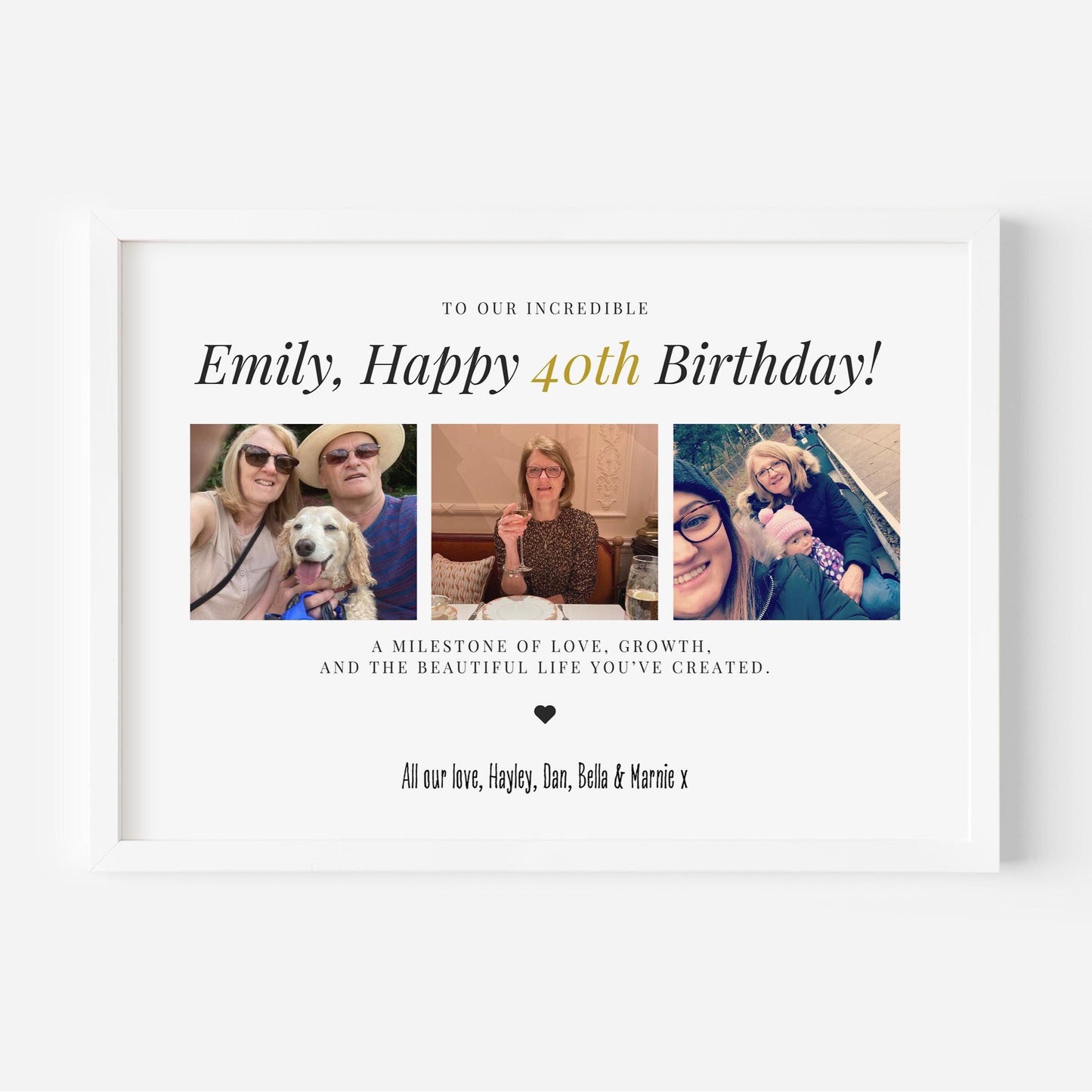 Personalised 40th Birthday Photo Gift, 40th Celebration Frame, 40th Milestone Photo Poster, Polaroid Style, Unique 40 Gift Daughter Son