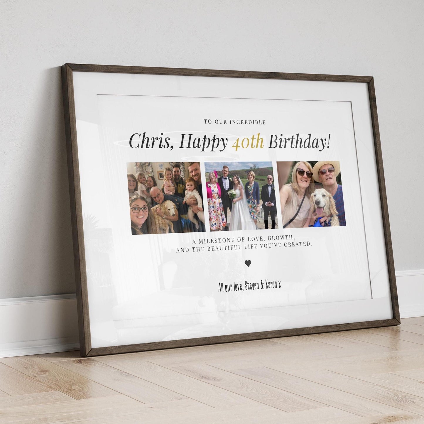 Personalised 40th Birthday Photo Gift, 40th Celebration Frame, 40th Milestone Photo Poster, Polaroid Style, Unique 40 Gift Daughter Son