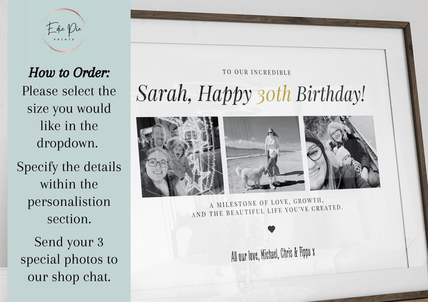 Personalised 30th Birthday Photo Collage Print: Milestone Gift