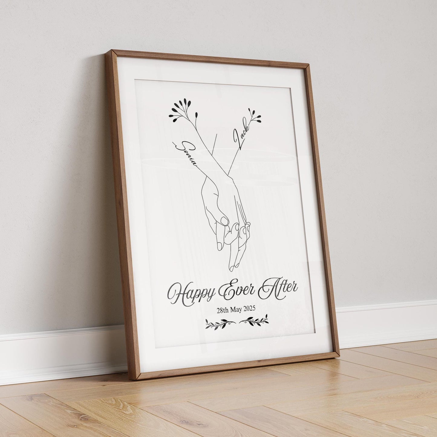 Personalized Wedding Print: Holding Hands Line Art, Custom Names