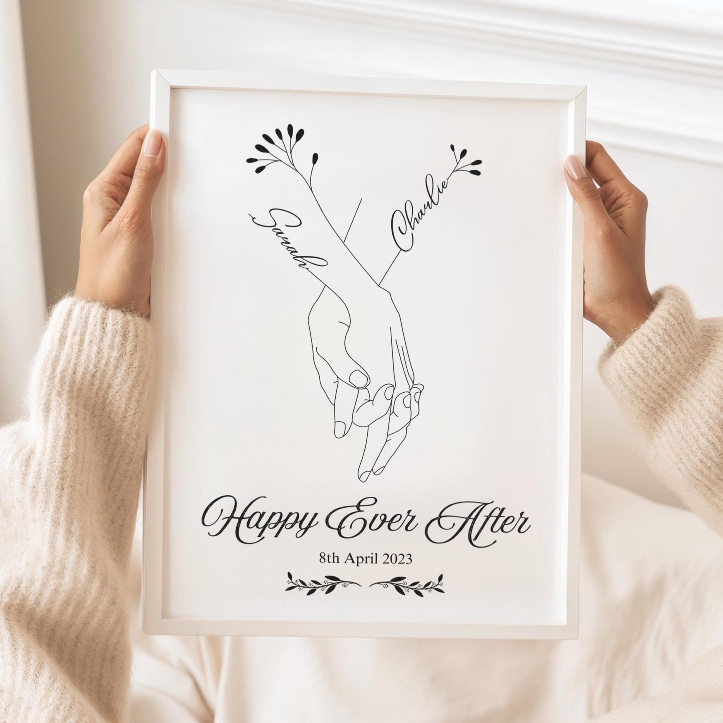Personalized Wedding Print: Holding Hands Line Art, Custom Names