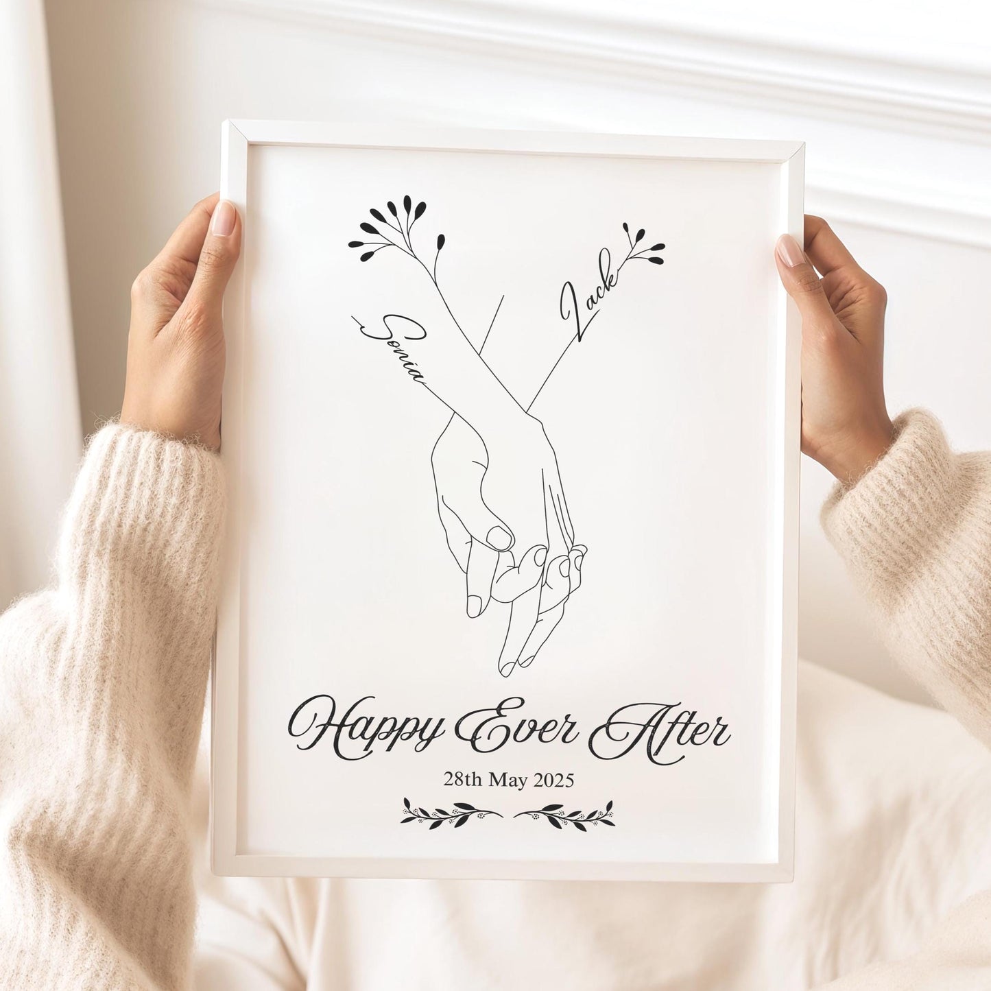 Personalized Wedding Print: Holding Hands Line Art, Custom Names