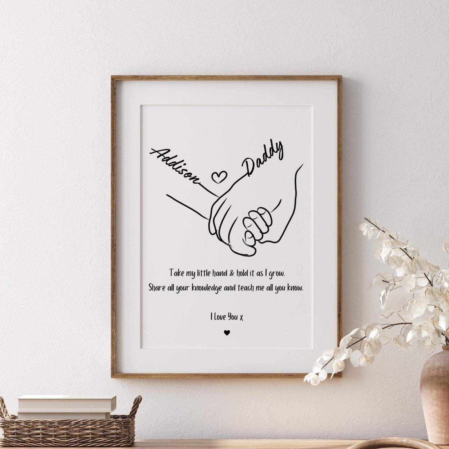 Custom Father Daughter Art Print: Personalised Dad Gift, Christmas Line Art Keepsake