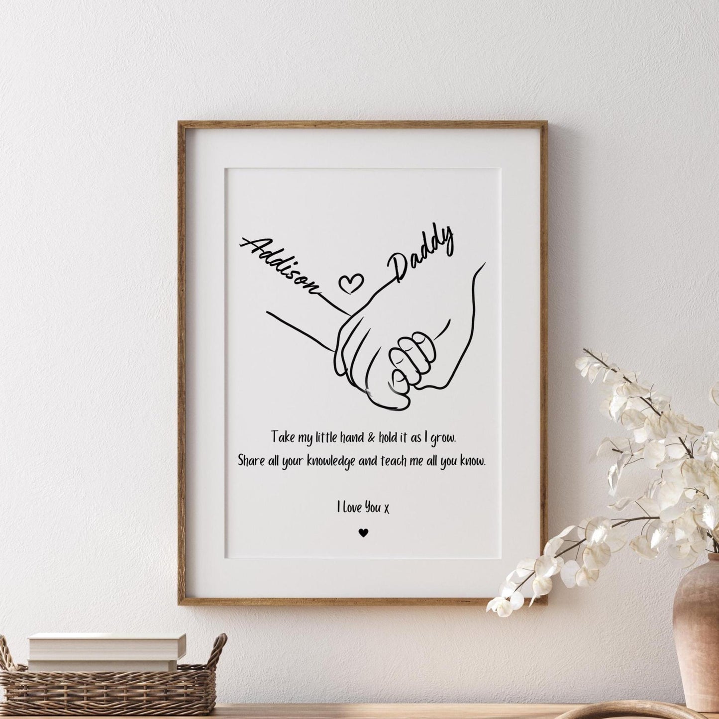 Custom Father Daughter Art Print: Personalised Dad Gift, Christmas Line Art Keepsake