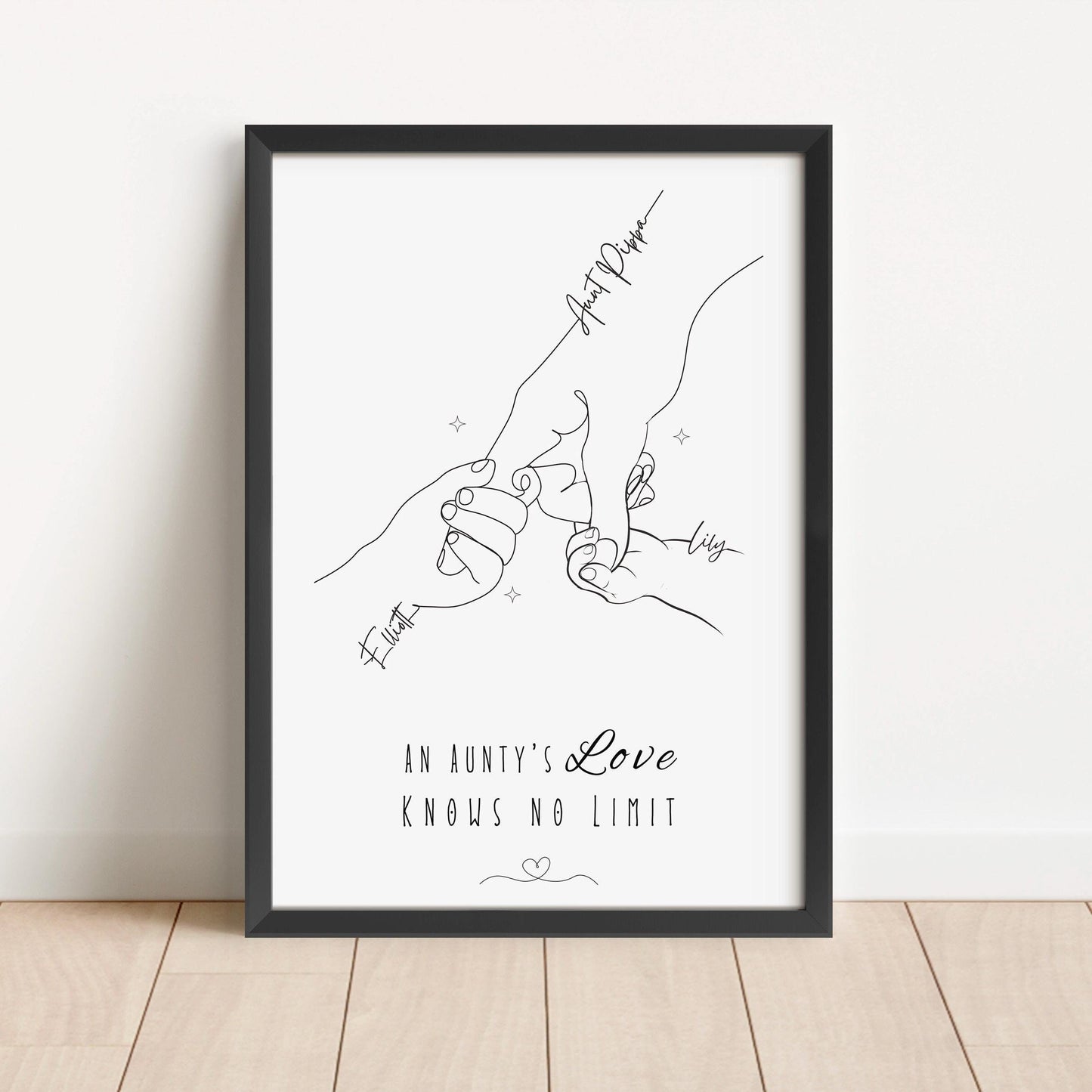 Personalised Aunt & Niece Line Art Print, Custom Hand Illustration