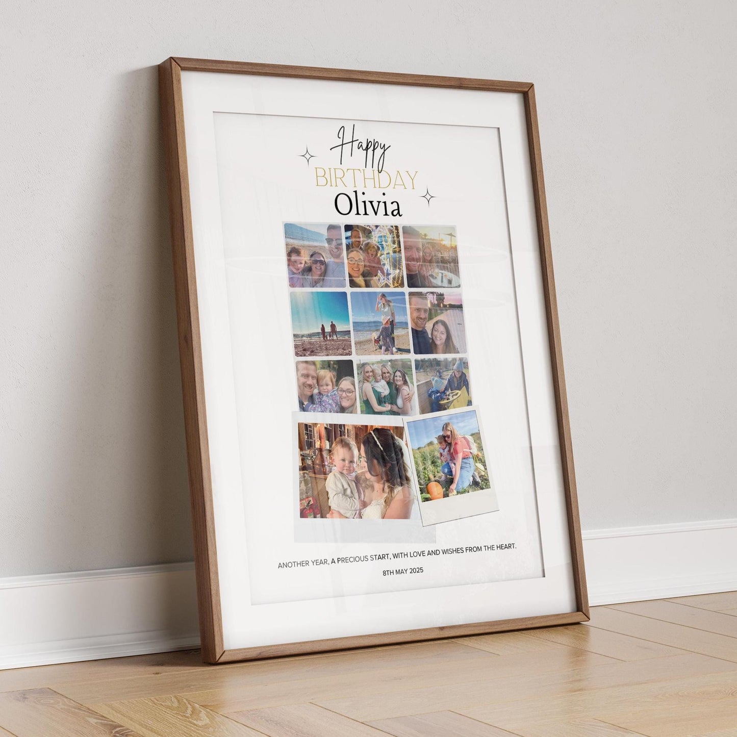 Custom Birthday Photo Collage Gift, Personalised Picture Frame with Name, Message, Photos, Unique Milestone Gift for Her, Mum Wife Friend