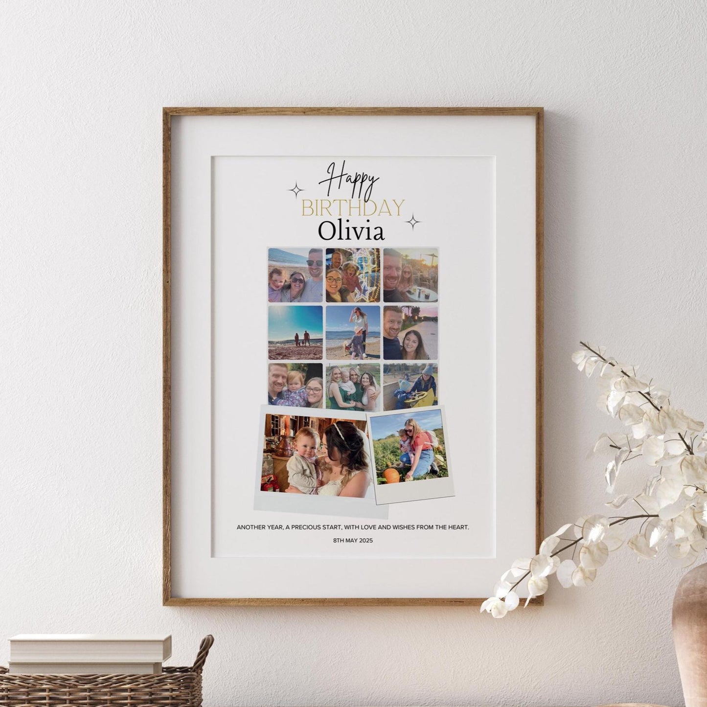 Custom Birthday Photo Collage Gift, Personalised Picture Frame with Name, Message, Photos, Unique Milestone Gift for Her, Mum Wife Friend