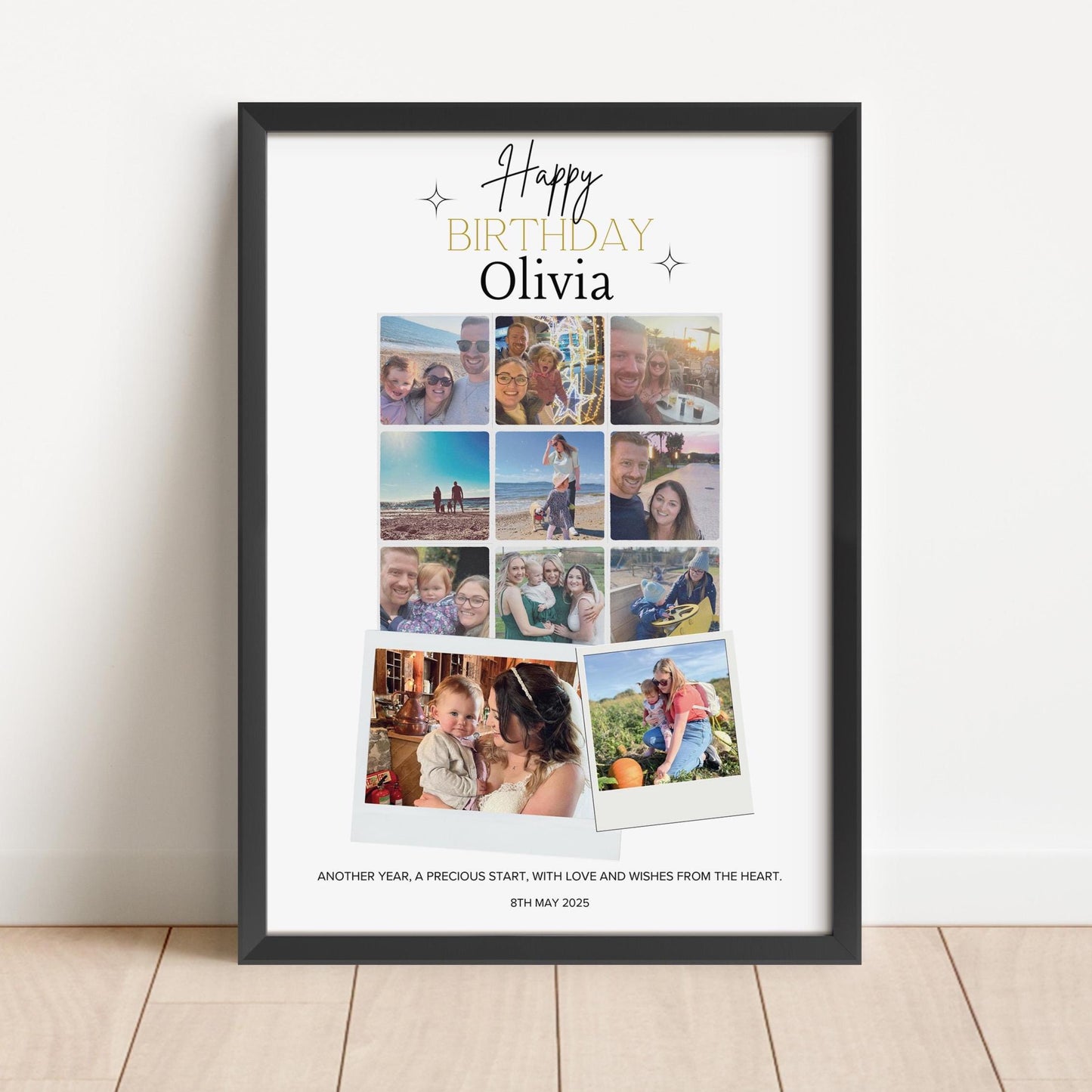 Custom Birthday Photo Collage Gift, Personalised Picture Frame with Name, Message, Photos, Unique Milestone Gift for Her, Mum Wife Friend