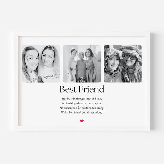 A beautiful print featuring the heartfelt quote: &quot;Side by side, through thick and thin, A friendship where the heart begins. No distance too far, no storm too strong, With a best friend, you always belong.&quot; Perfect for celebrating friendship and love