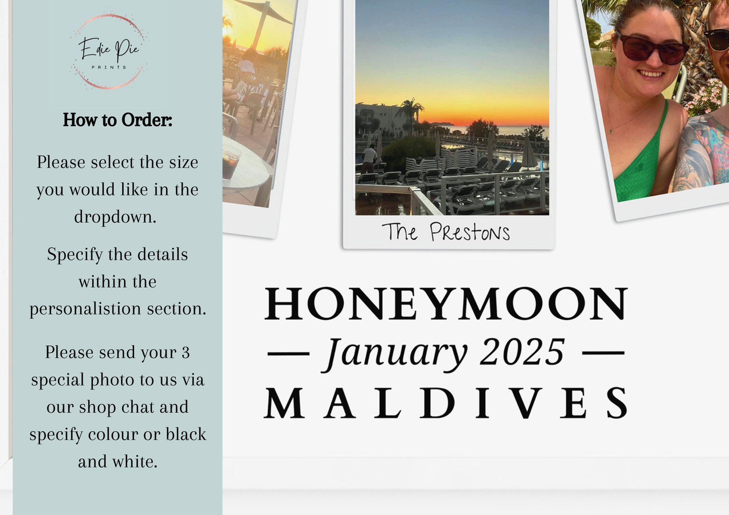 Personalised Honeymoon Photo Print, Custom Honeymoon Keepsake, Honeymoon Gift for Couple, Honeymoon Memories Wall Art, Wedding Gift Idea