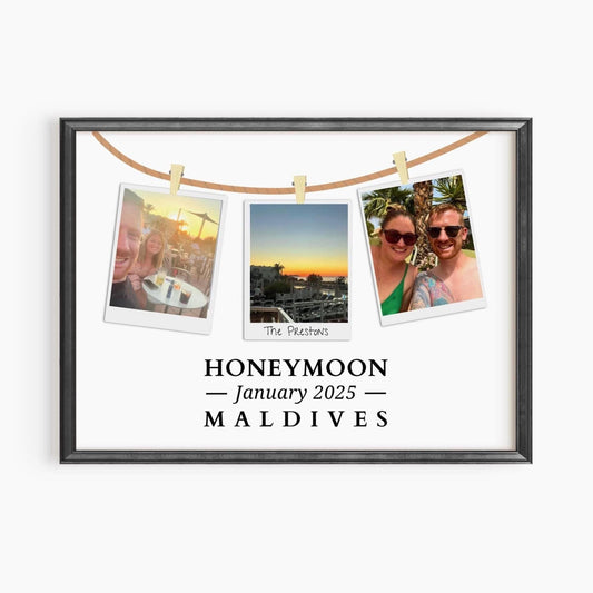 Personalised Honeymoon Photo Print, Custom Honeymoon Keepsake, Honeymoon Gift for Couple, Honeymoon Memories Wall Art, Wedding Gift Idea