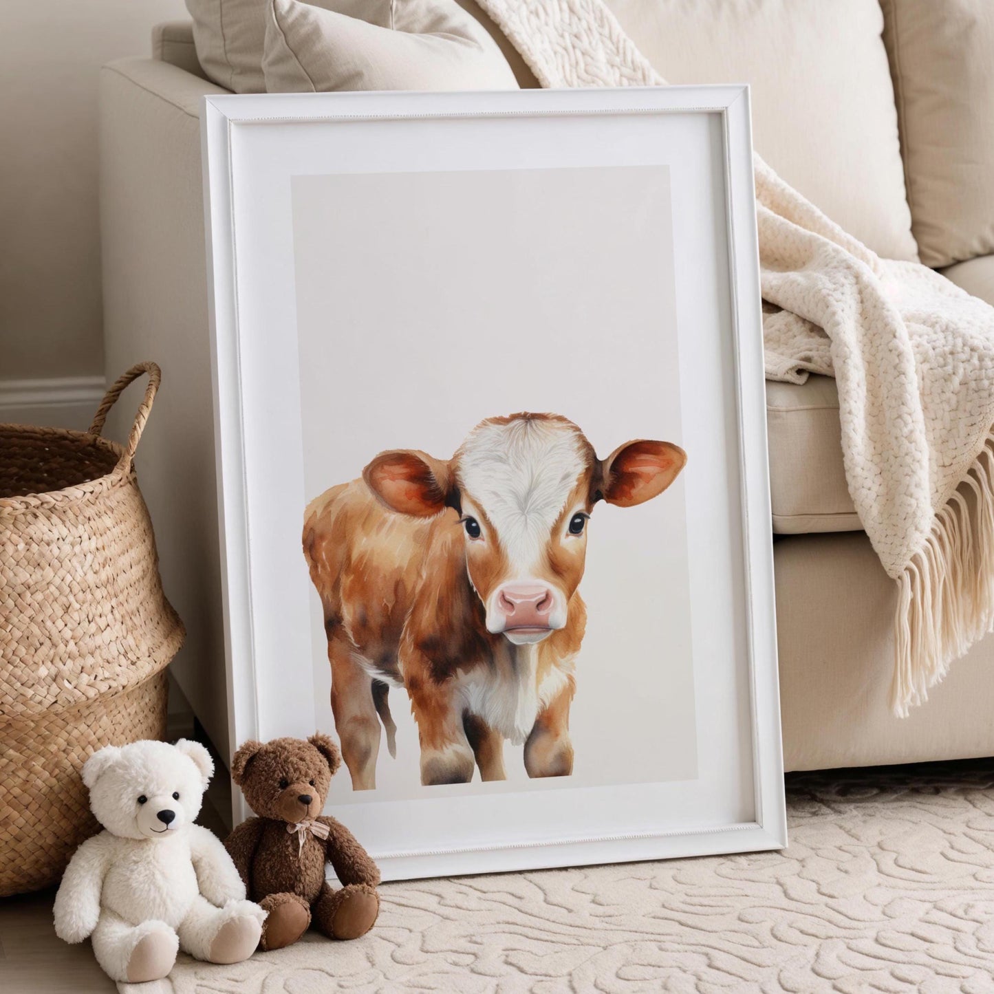 Watercolor Farm Animal Print: Baby Nursery Wall Decor (PDF)