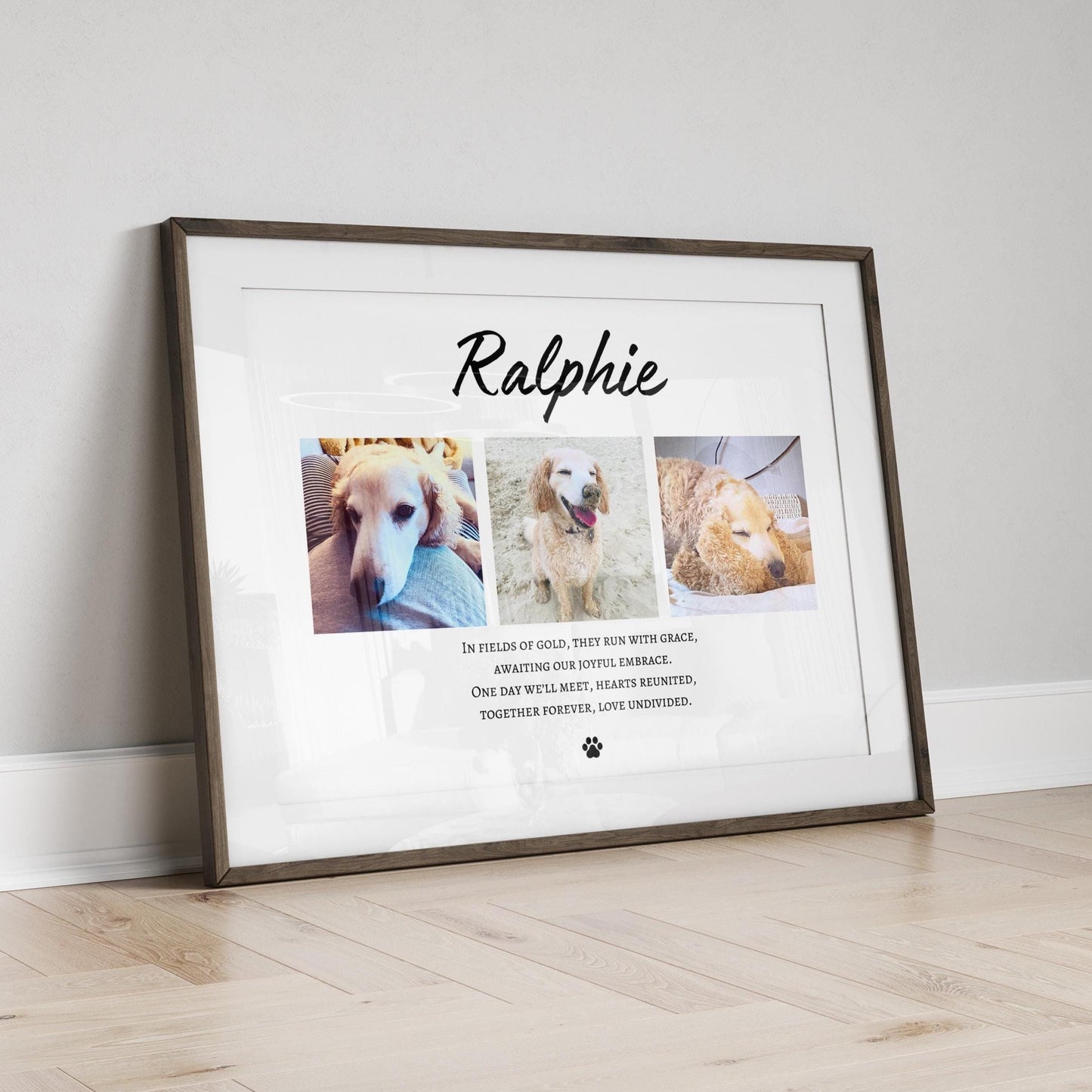 Custom Dog Memorial Photo Collage Print: Rainbow Bridge Pet Loss Gift