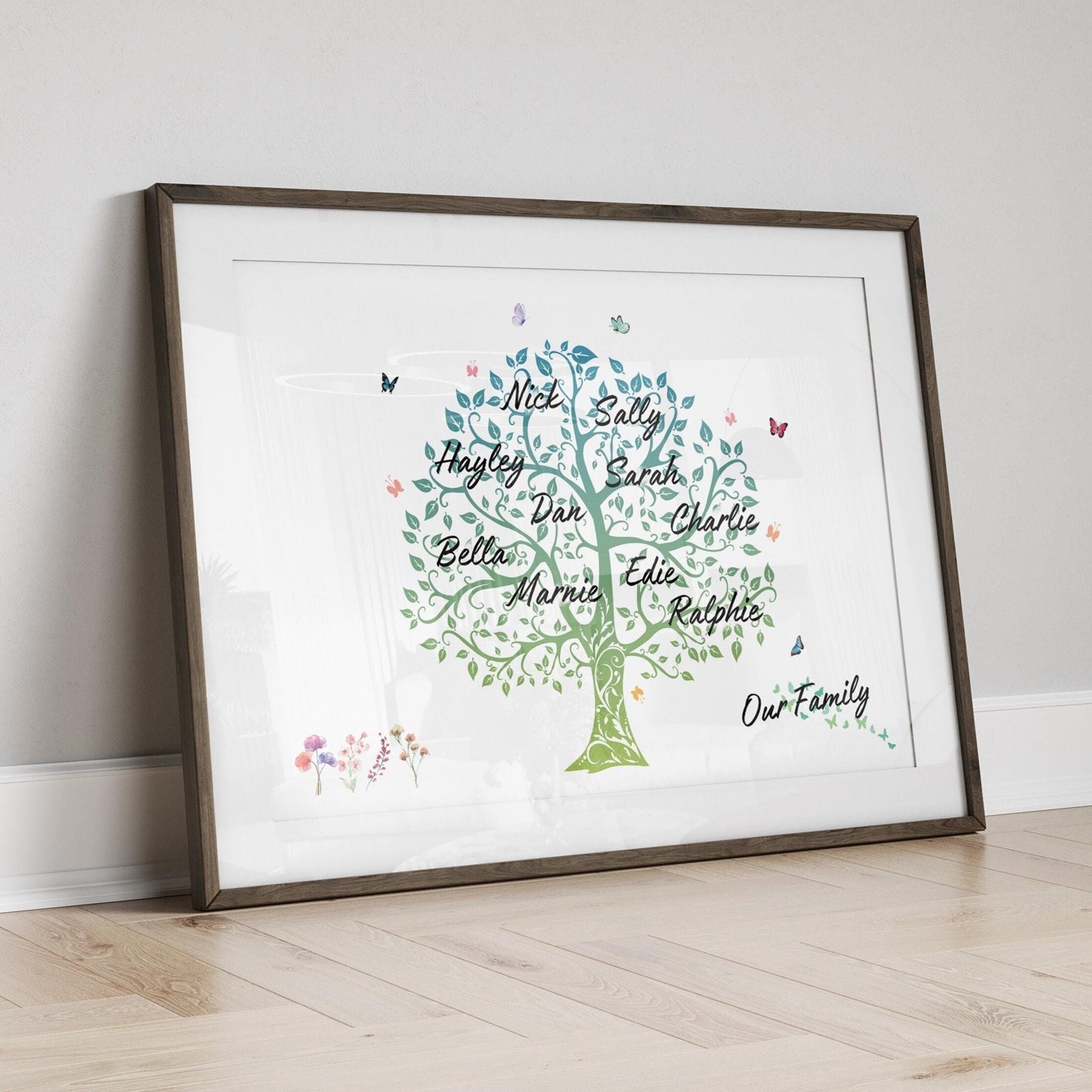 Personalised Family Tree Print: Custom Family Names Artwork Gift