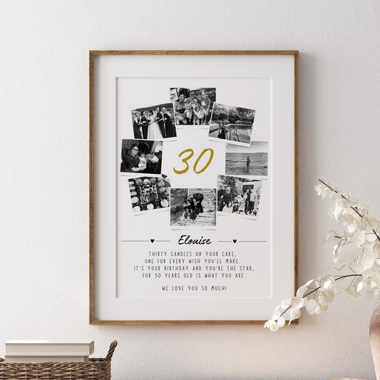 Personalised 30th Birthday Photo Collage, 30th Birthday Gift, 30th Celebration Wall Art, Polaroid Photo Decor, 30 Years Old Gift for Friend