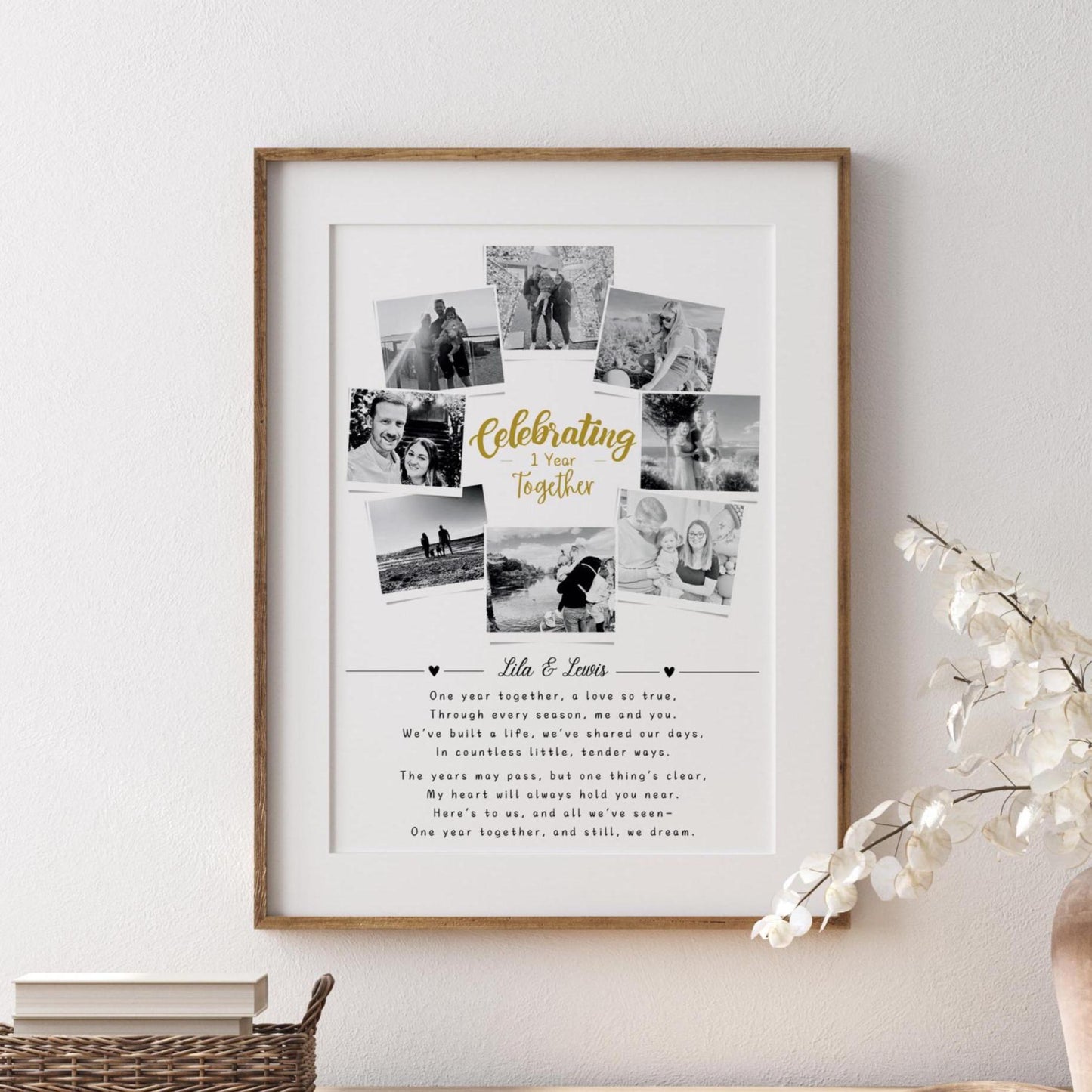 First Wedding Anniversary Personalised  Photo Collage, Paper Anniversary Gift, 1 Year Anniversary Celebration, Polaroid Photo Gift, Wedding