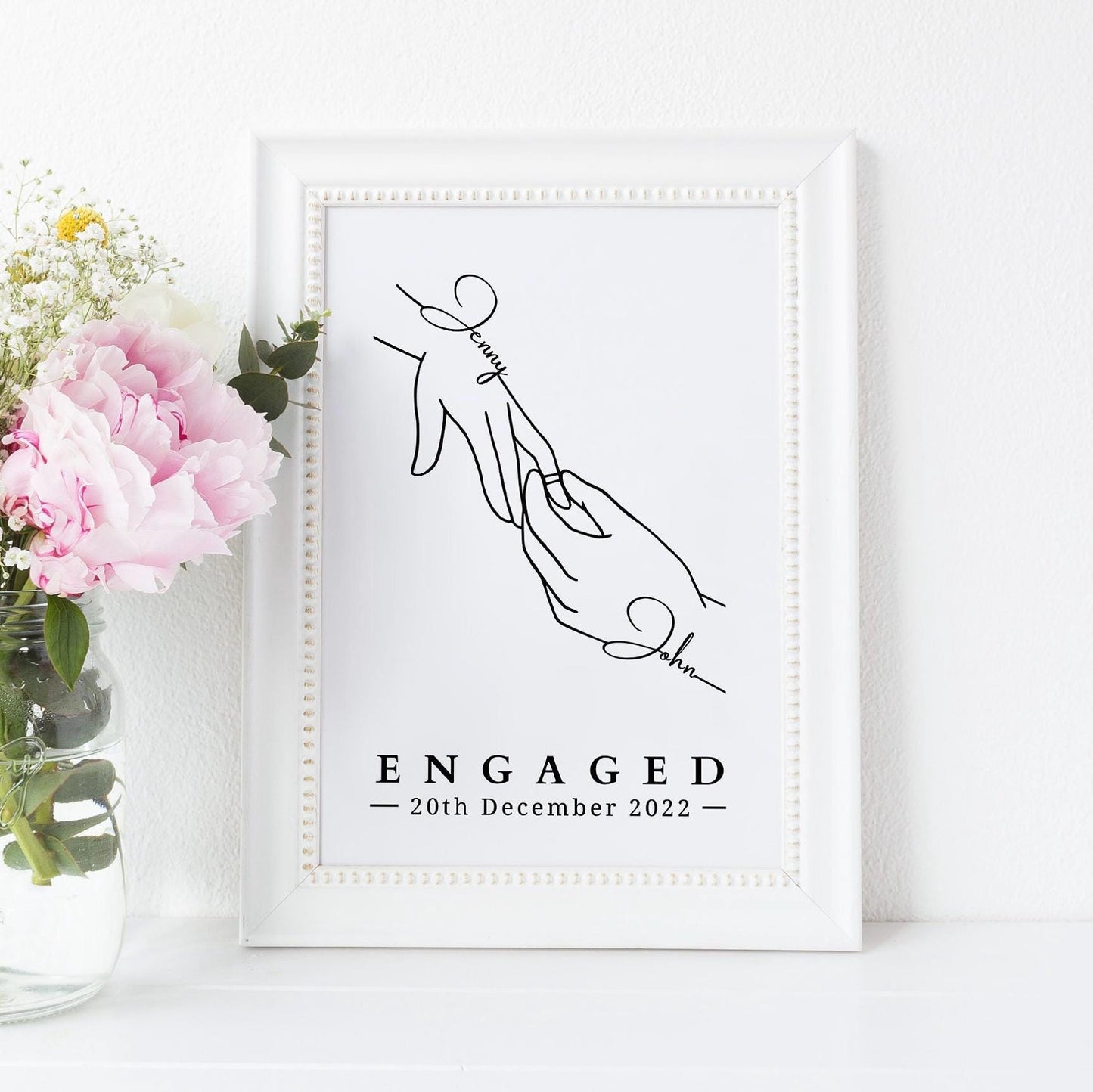 Personalised Engagement Hands Print, Gift for Engaged Couple, Anniversary Keepsake Present Fiancé, Custom Engagement Party Gift