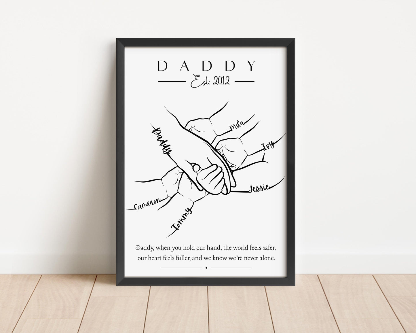 Daddy Hands Personalised Gift, Father's Day Gift, 1-5 Children and Dog Daddy Gift, Custom Father and Children Hand Print, New Dad Gift Frame