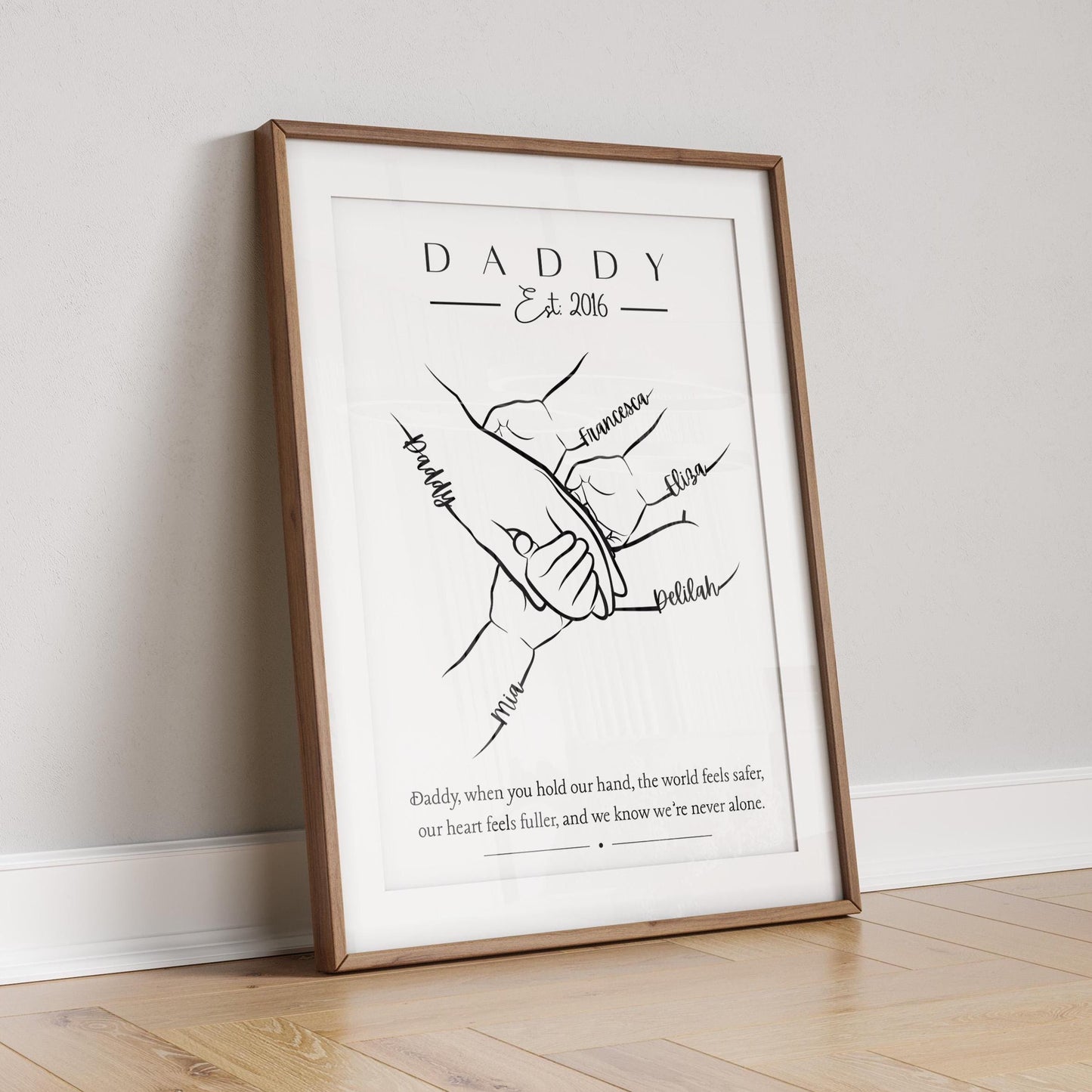 Daddy Hands Personalised Gift, Father's Day Gift, 1-5 Children and Dog Daddy Gift, Custom Father and Children Hand Print, New Dad Gift Frame