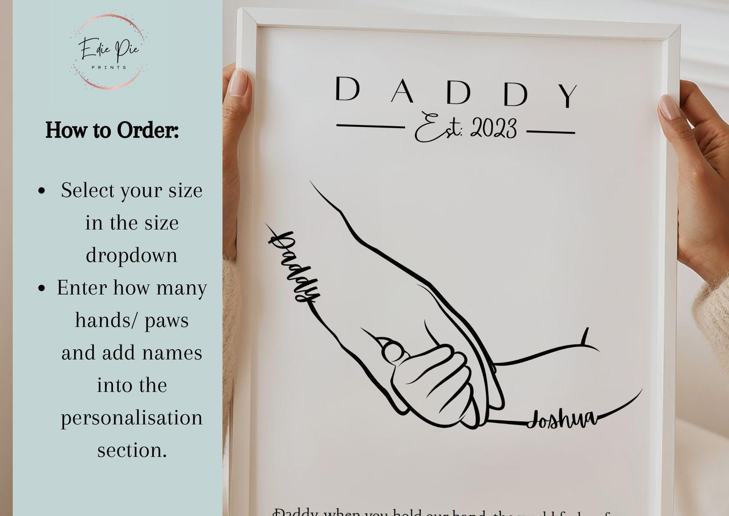 Personalised Daddy Handprint Gift, Custom Father & Children Print, Father’s Day Gift for Him, New Dad Keepsake Art, Children to Daddy Gift