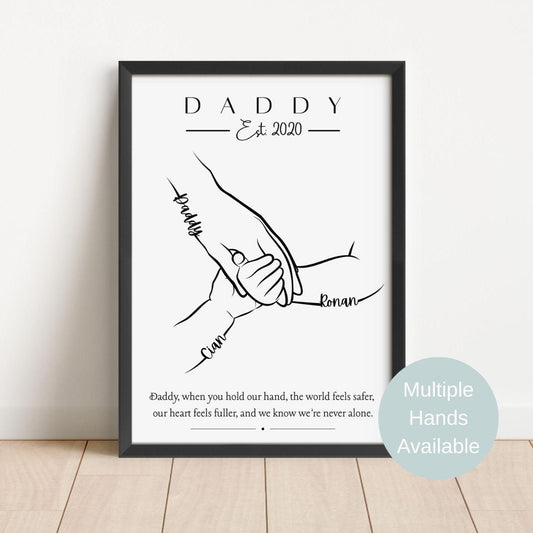 Personalised Daddy Handprint Gift, Custom Father & Children Print, Father’s Day Gift for Him, New Dad Keepsake Art, Children to Daddy Gift