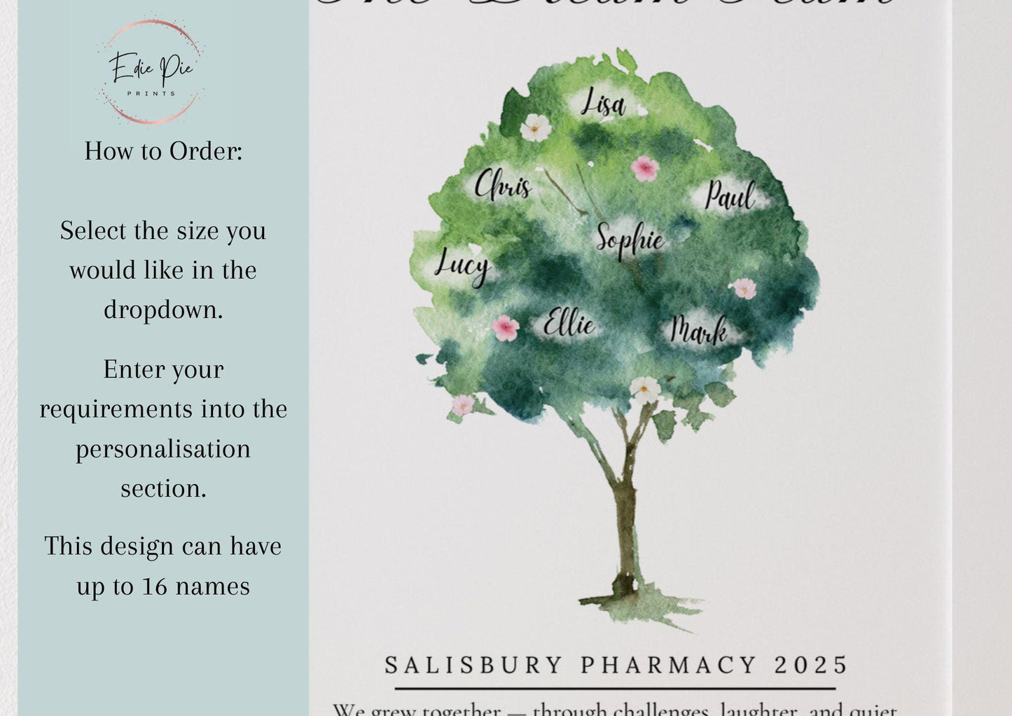 Personalized Watercolour Dream Team Print: Retirement Gift, Colleague Farewell