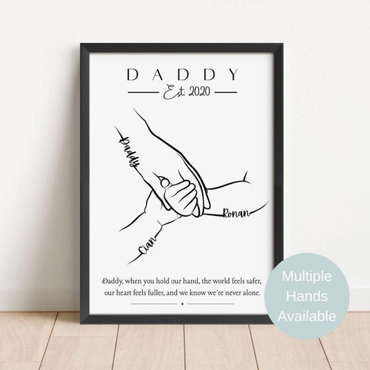 Daddy Hands Personalised Gift, Father's Day Gift, 1-5 Children and Dog Daddy Gift, Custom Father and Children Hand Print, New Dad Gift Frame