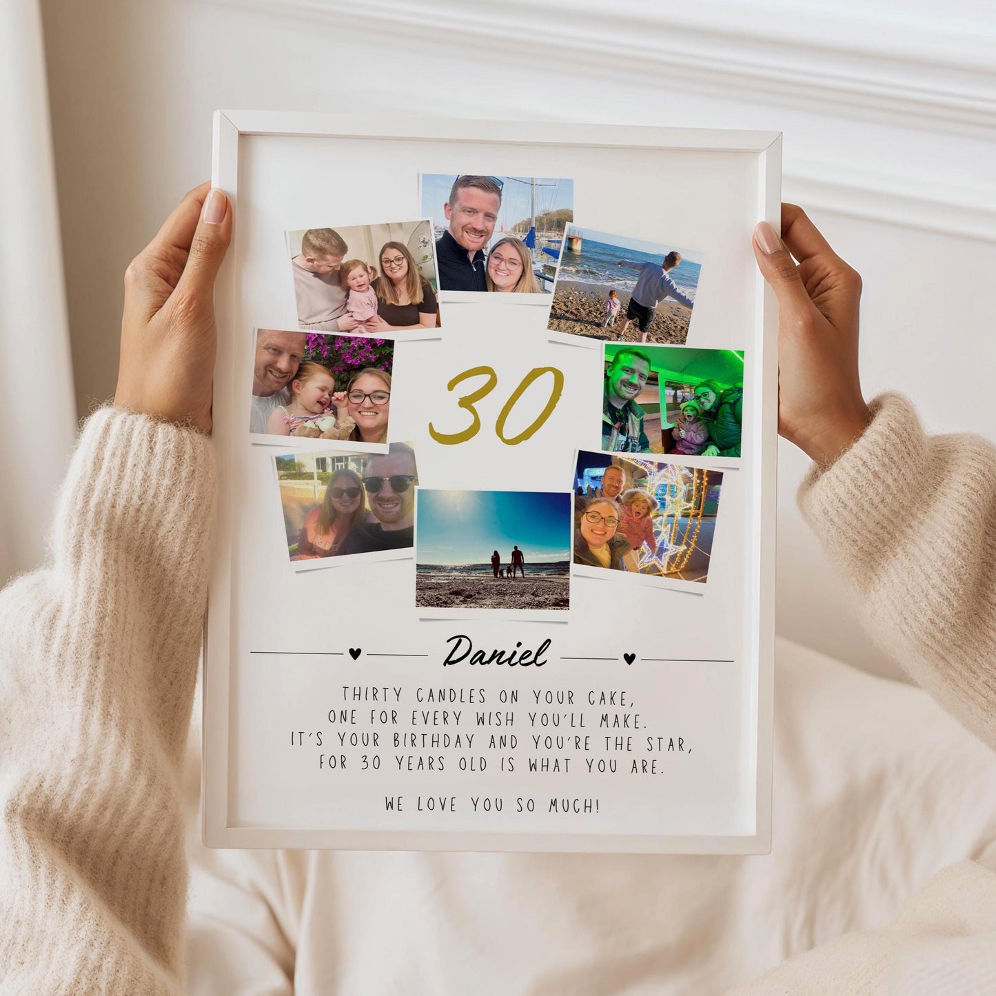 Personalised 30th Birthday Photo Collage, 30th Birthday Gift, 30th Celebration Wall Art, Polaroid Photo Decor, 30 Years Old Gift for Friend