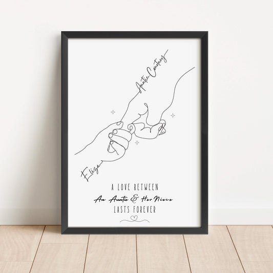 Personalized Aunt & Niece Line Art Print: Custom Hand Illustration