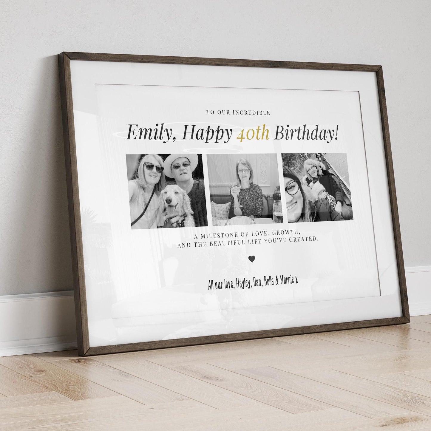 Personalised 40th Birthday Photo Gift, 40th Celebration Frame, 40th Milestone Photo Poster, Polaroid Style, Unique 40 Gift Daughter Son
