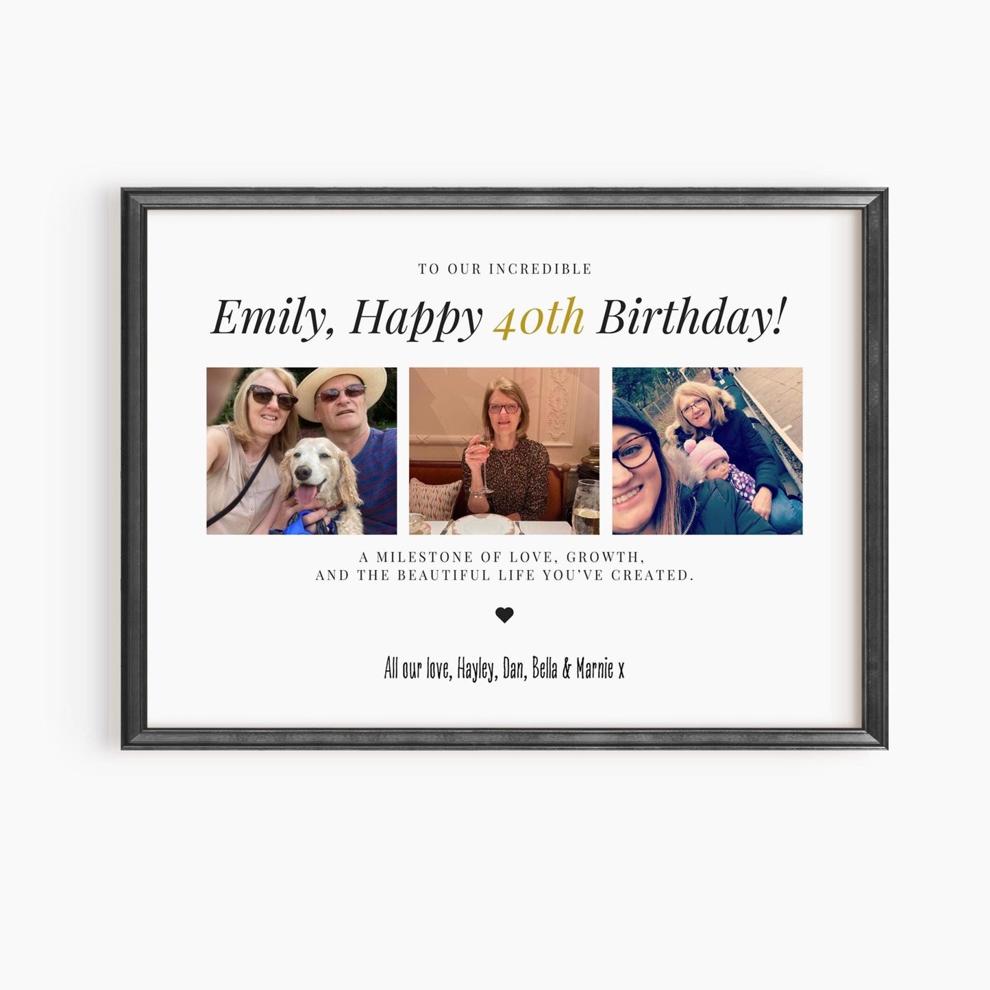Personalised 40th Birthday Photo Gift, 40th Celebration Frame, 40th Milestone Photo Poster, Polaroid Style, Unique 40 Gift Daughter Son