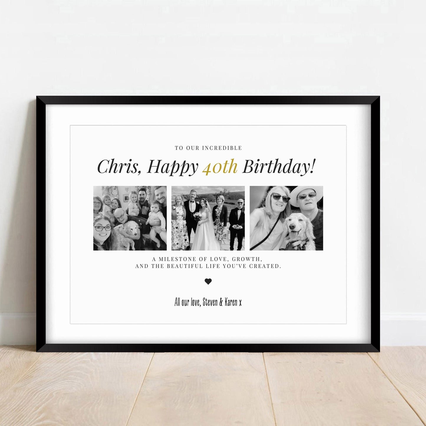 Personalised 40th Birthday Photo Gift, 40th Celebration Frame, 40th Milestone Photo Poster, Polaroid Style, Unique 40 Gift Daughter Son