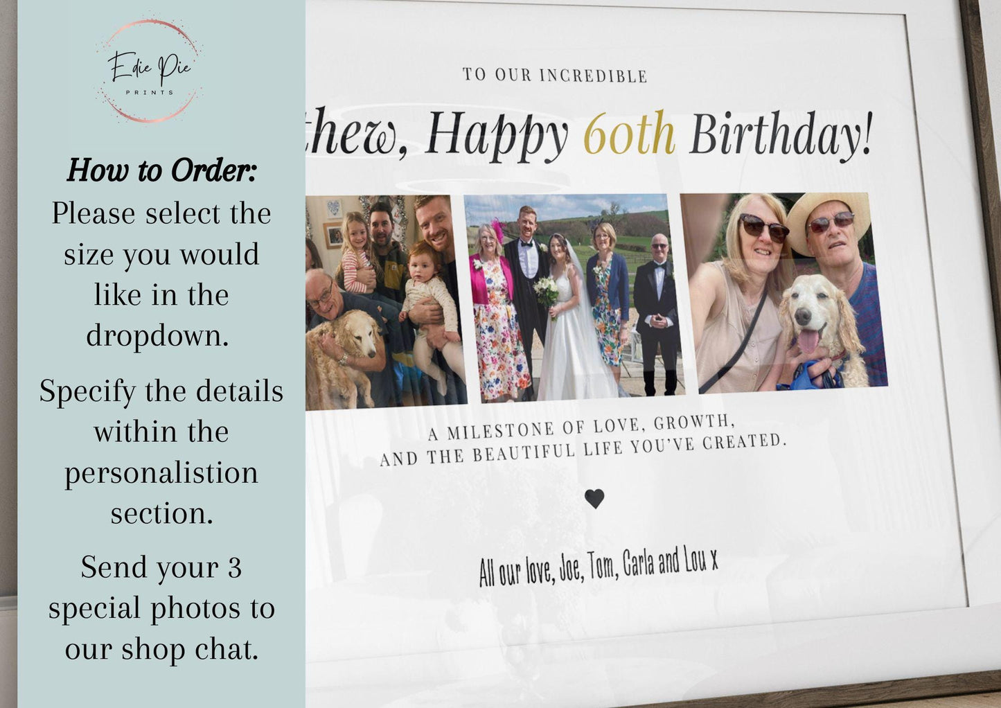 Personalised 60th Birthday Photo Collage Print: Milestone Gift