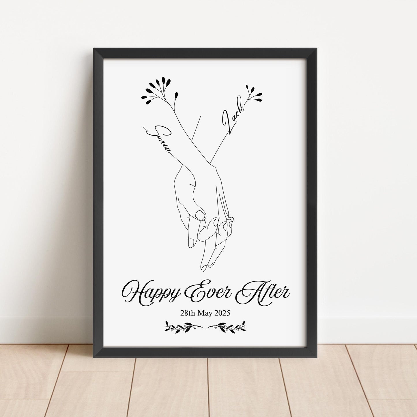 Personalized Wedding Print: Holding Hands Line Art, Custom Names
