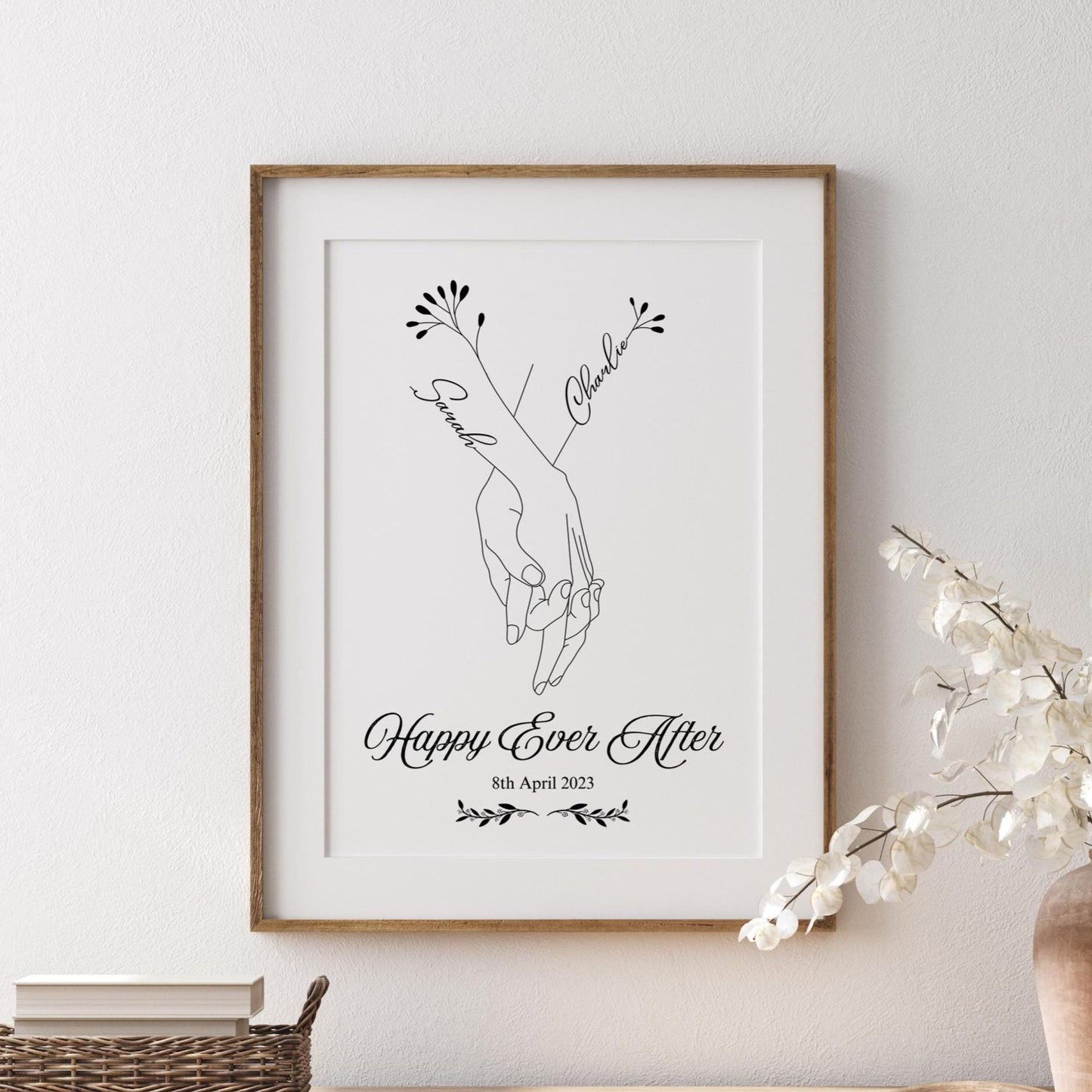 Personalized Wedding Print: Holding Hands Line Art, Custom Names