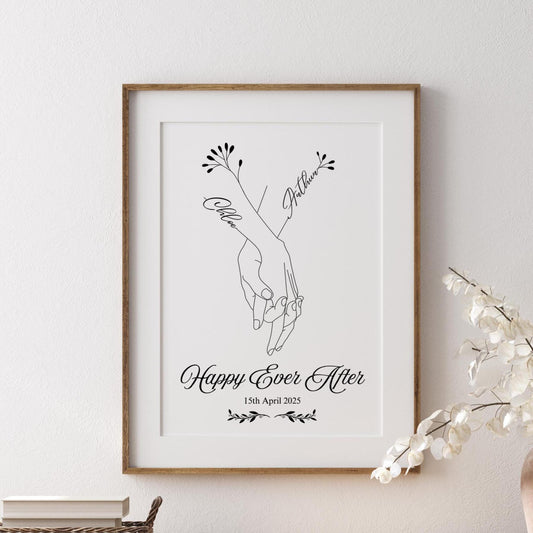 Personalized Wedding Print: Holding Hands Line Art, Custom Names