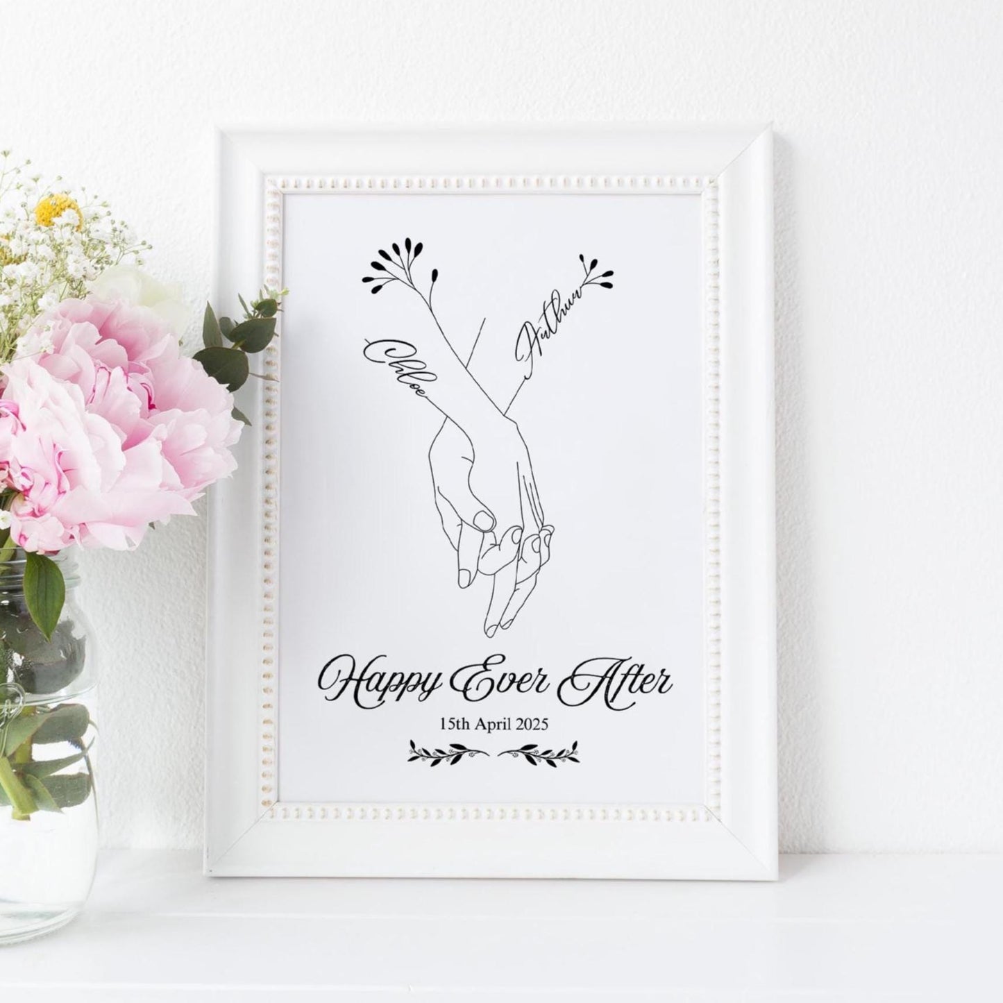 Personalized Wedding Print: Holding Hands Line Art, Custom Names