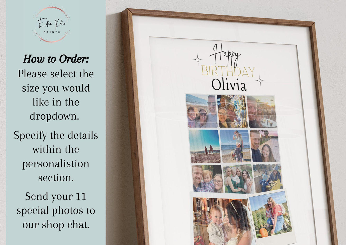 Custom Birthday Photo Collage Gift, Personalised Picture Frame with Name, Message, Photos, Unique Milestone Gift for Her, Mum Wife Friend