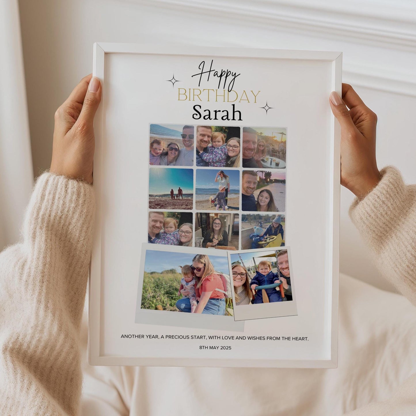 Custom Birthday Photo Collage Gift, Personalised Picture Frame with Name, Message, Photos, Unique Milestone Gift for Her, Mum Wife Friend