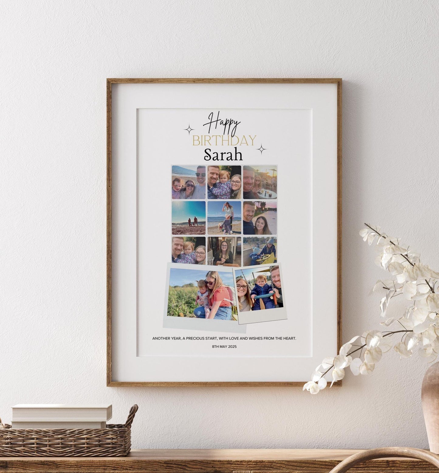 Custom Birthday Photo Collage Gift, Personalised Picture Frame with Name, Message, Photos, Unique Milestone Gift for Her, Mum Wife Friend