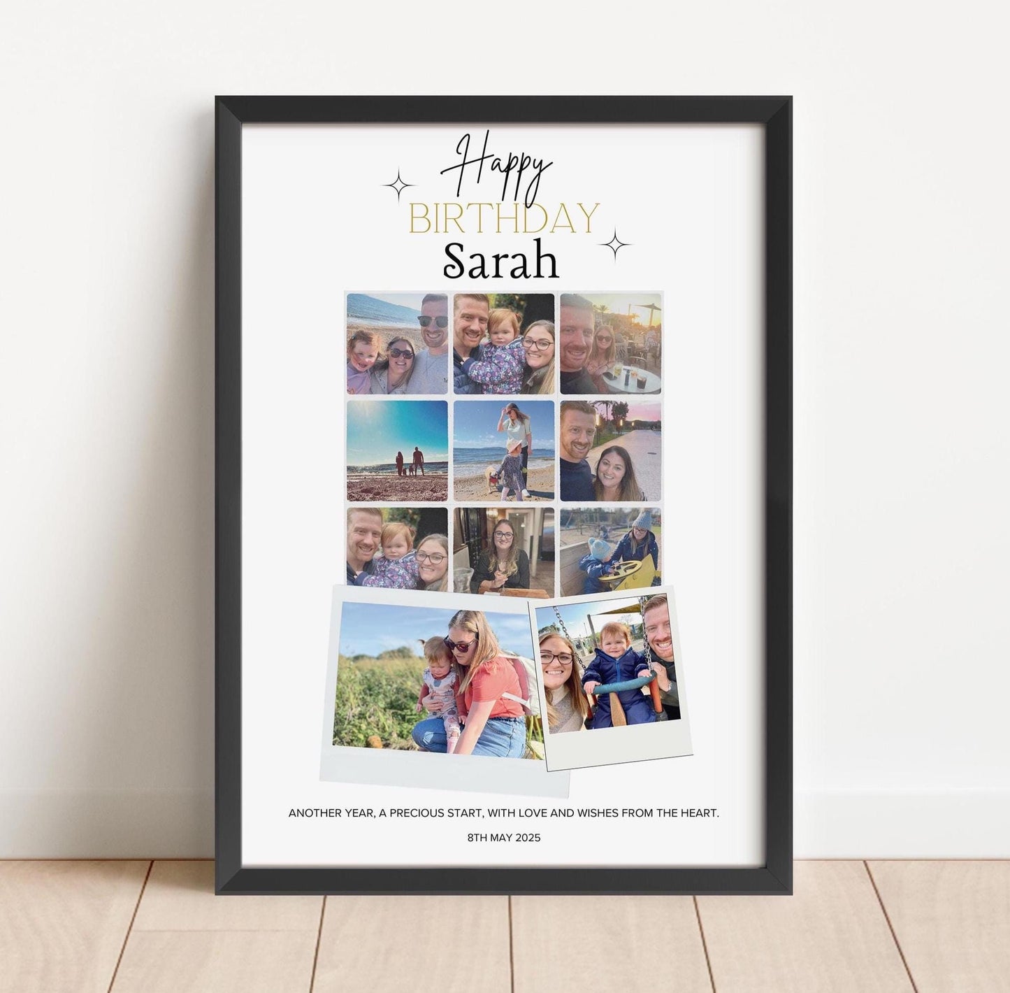 Custom Birthday Photo Collage Gift, Personalised Picture Frame with Name, Message, Photos, Unique Milestone Gift for Her, Mum Wife Friend