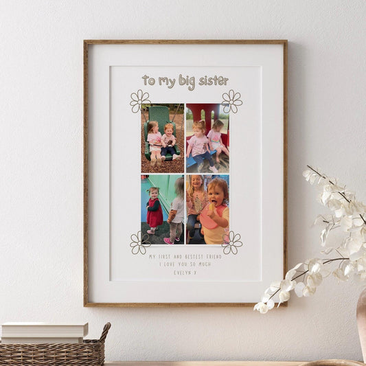 Personalised Big Sister Photo Collage Print, Custom Sibling Gift